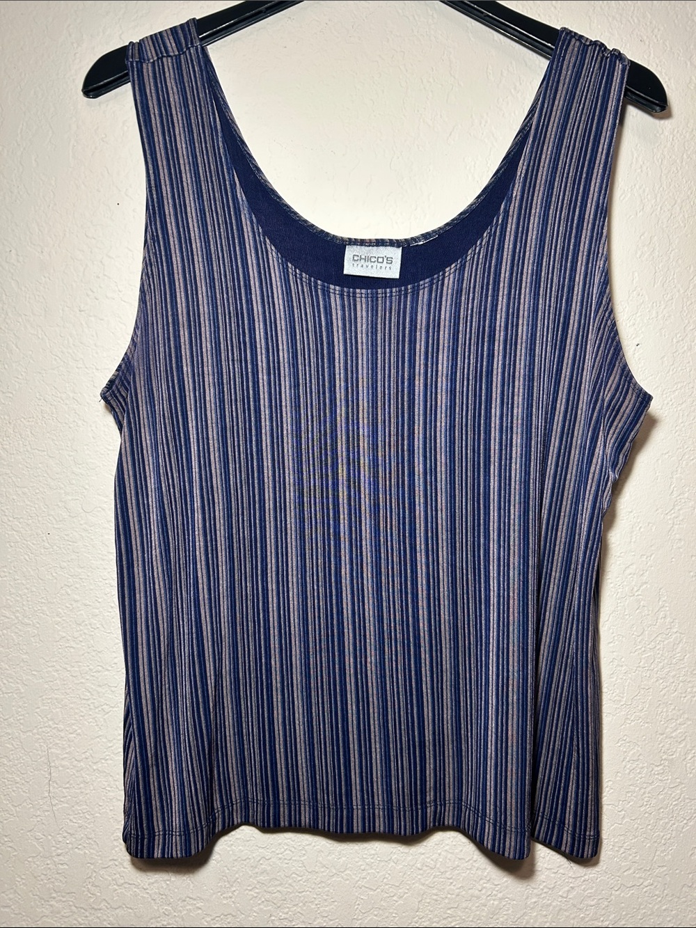 Chico's Navy and Grey Vertical Stripe Tank
